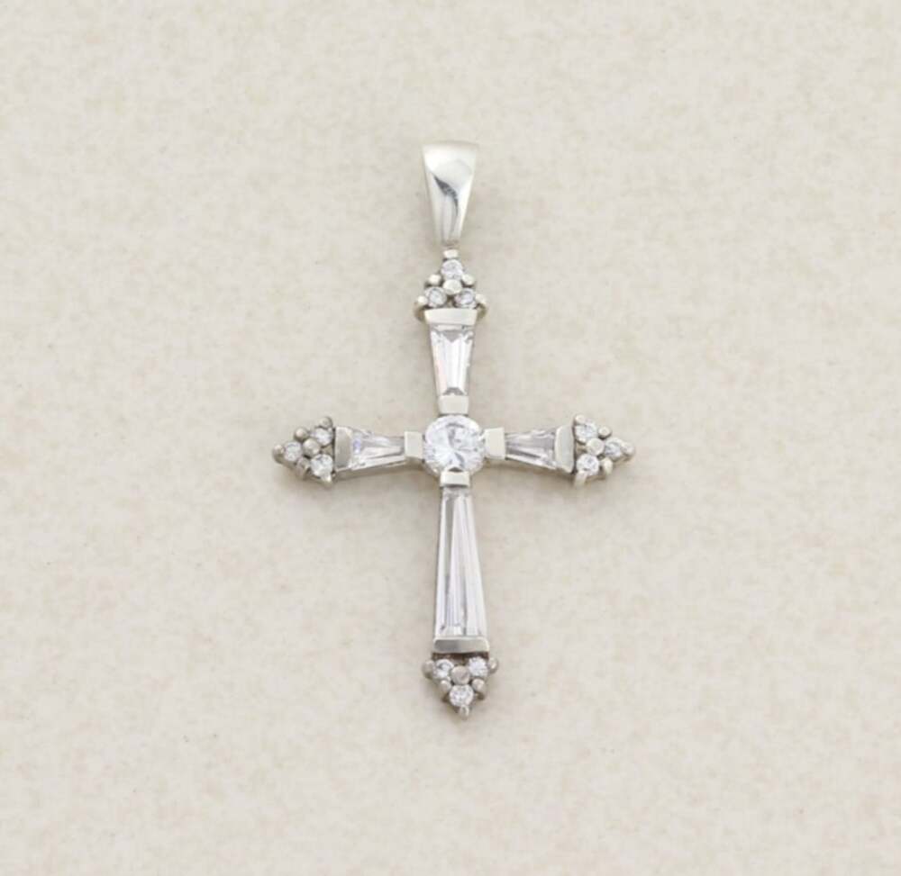 Pendant Only Sterling Silver Cubic Zirconia Cross Pendant 1 1/2" x 7/8"